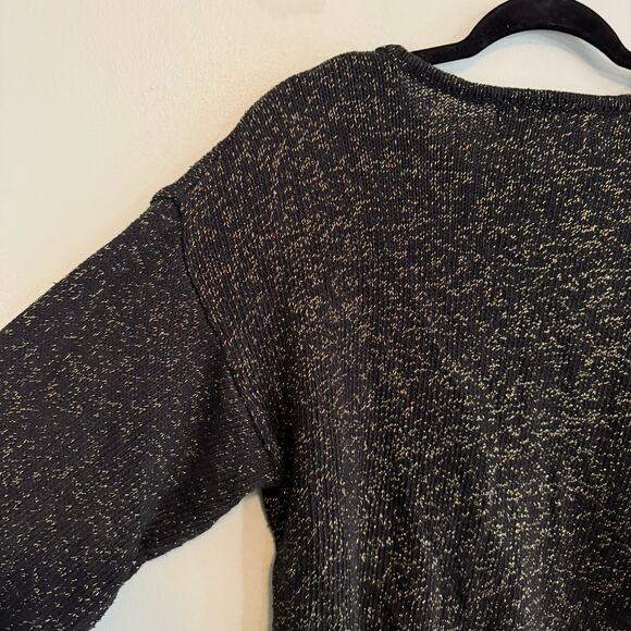 Vintage 80s Jordache Studio Sweater Womens M Black Cozy Metallic Dog Patch Art - Picture 5 of 7
